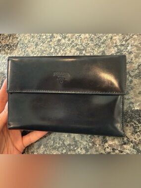 Prada Black Patent Leather Envelope Wallet